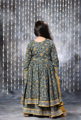 Grey Jaipuri Double Print Anarkali with Palazzo Suit Set