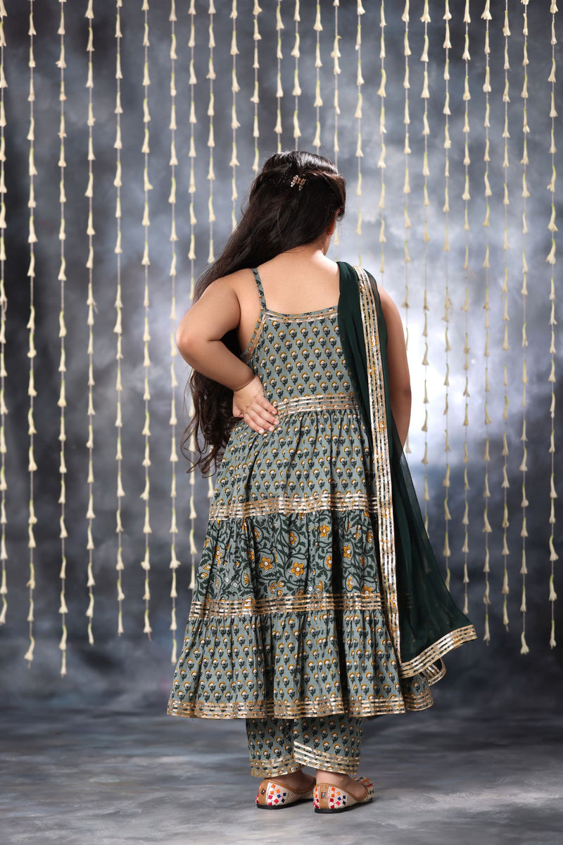 Grey Jaipuri Tiered Double Print Sleeveless Maxi Dress Only