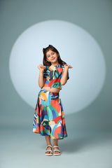 Bird Print Crop Top and Skirt Set