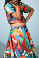 Bird Print Crop Top and Skirt Set