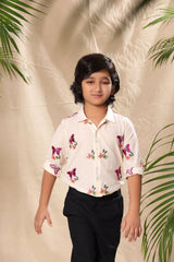 Off White Butterfly Embroidered Classic Shirt