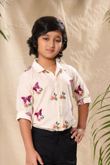 Off White Butterfly Embroidered Classic Shirt