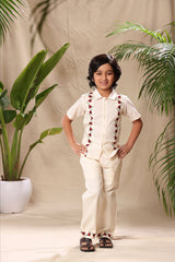 Off White Ladybug Embroidered Border Shirt with Embroidered Pant Co-ord Set