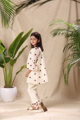 Off White Ladybug Tunic Top and Solid Bottom with Ladybug Lace Border Co-ord Set