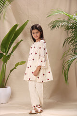 Off White Ladybug Tunic Top and Solid Bottom with Ladybug Lace Border Co-ord Set