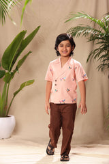 Pink Half Side Birds Embroidered Blazer Style Shirt