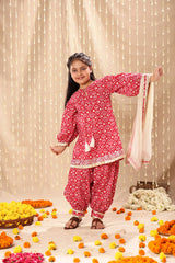 Red Jaipuri Print Kurta with Salwar Suit Set