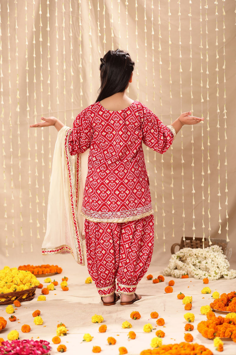 Red Jaipuri Print Kurta with Salwar Suit Set