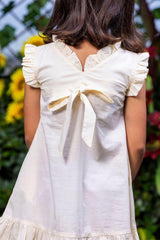 Big Flower Embroidery Beige Dress
