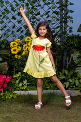 Big Flower Embroidery Yellow Dress