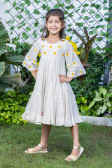 Sunflower Embroidery Tiered Dress