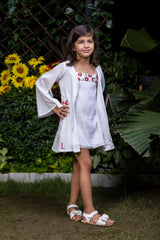 Red Floral Embroidery Short Dress with a Cape