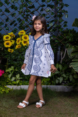 Schiffli Blue Floral Embroidery Dress