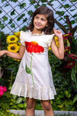 Big Flower Embroidery Beige Dress
