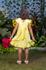 Big Flower Embroidery Yellow Dress
