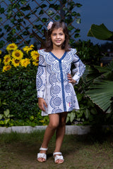 Schiffli Blue Floral Embroidery Dress
