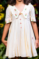 Chelsea Collar Floral Embroidery Beige Dress