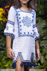 Floral Motif Embroidery Short Cotton Dress