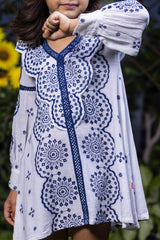 Schiffli Blue Floral Embroidery Dress