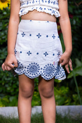 Schiffli Blue Embroidery Crop Top and Skirt Co-ord