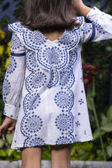 Schiffli Blue Floral Embroidery Dress