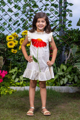 Big Flower Embroidery Beige Dress