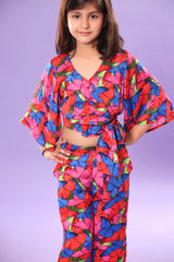 BUTTERFLY PRINT BELL SLEEVE CROP TOP AND PANT CO-ORD