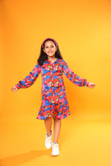 BUTTERFLY PRINT FULL SLEEVE SHIRT DRESS