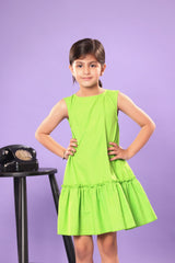 GREEN A-LINE RUFFLED TIERED SLEEVELESS DRESS