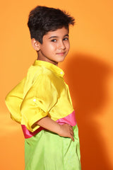 HORIZONTAL COLORBLOCK MANDARIN COLLAR SHIRT