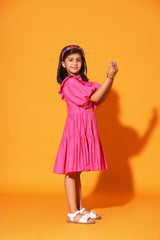PINK TWO TIERED BALLOON SLEEVES DRESS