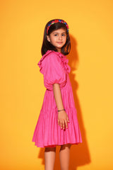 PINK TWO TIERED BALLOON SLEEVES DRESS