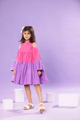 PINK AND PURPLE BELL SLEEVE BABY DOLL DRESS