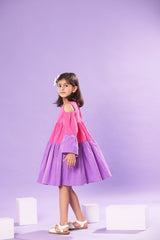 PINK AND PURPLE BELL SLEEVE BABY DOLL DRESS