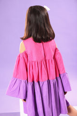 PINK AND PURPLE BELL SLEEVE BABY DOLL DRESS