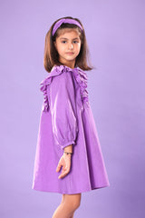 PURPLE SMOCKED YOKE FULL SLEEVE DRESS