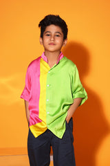 VERTICAL COLORBLOCK MANDARIN COLLAR SHIRT