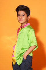 VERTICAL COLORBLOCK MANDARIN COLLAR SHIRT