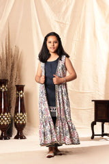 Navy Blue Embellished Kurta and Pant with Printed Shrug
