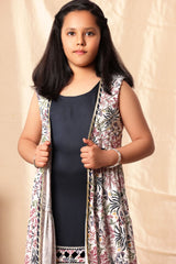 Navy Blue Embellished Kurta and Pant with Printed Shrug