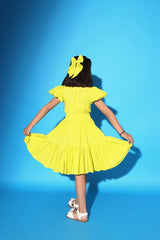 YELLOW TWO TIERED PUFF SLEEVES DRESS