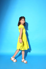 YELLOW TWO TIERED PUFF SLEEVES DRESS