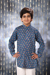 Blue Jaipuri Handblock Print Short Kurta Shirt Only