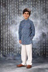 Blue Jaipuri Handblock Print Short Kurta Shirt Co-ord Set