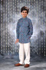 Blue Jaipuri Handblock Print Short Kurta Shirt Co-ord Set