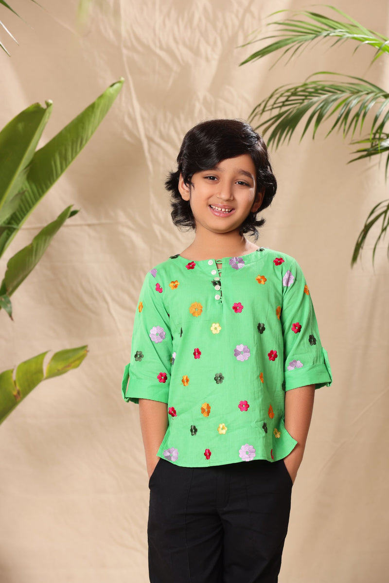 Green Floral Kurta Shirt