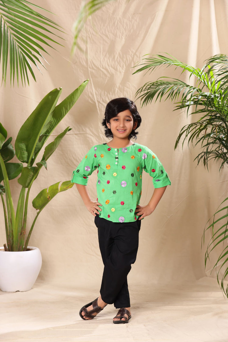 Green Floral Kurta Shirt