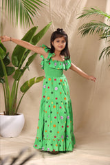 Green Floral Smocked Yoke Sleeveless Maxi Dress