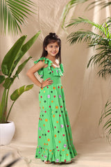 Green Floral Smocked Yoke Sleeveless Maxi Dress