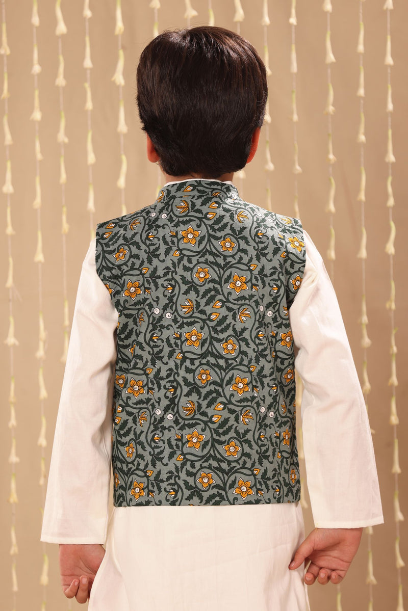 Grey Jaipuri Floral Print Jacket Only